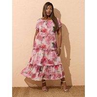 Yours Curve Mesh A Line Midi Dress - Pink