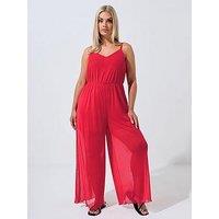 Yours Curve Mesh Jumpsuit - Red