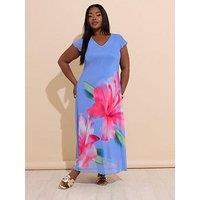 Yours Curve Mesh A Line Midi Dress - Blue