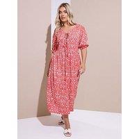 Yours Curve Bow Front Midaxi Dress - Red