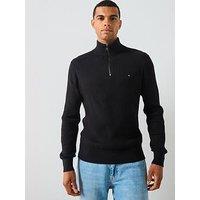 Tommy Hilfiger Pima Cotton Cash Structure 1/4 Zip Knitted Jumper - Black