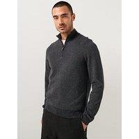 Boss H-Hettore Regular Fit Herringbone 1/4 Zip Knitted Jumper - Black