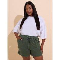 Yours Curve Chambray Short - Green