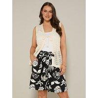 Yours Curve Woven Paperbag Waist Shorts - Black