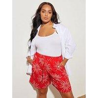 Yours Curve Tie Waist Shorts - Red