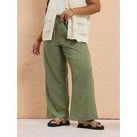 Yours Curve Linen Look Tie Waist Trouser - Green