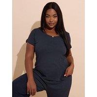 Yours Curve Short Sleeve Top And Wide Leg Pant Pj Set - Blue