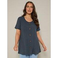 Yours Curve Button Front Swing T-Shirt - Blue