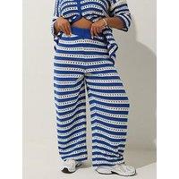 Yours Curve Knitted Wide Leg Trouser - Blue