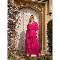 Yours Curve Dobby Frill Maxi Dress - Pink