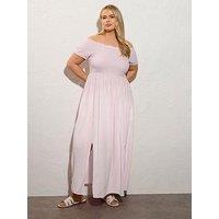 Yours Curve Shirred Bardot Maxi Dress - Pink