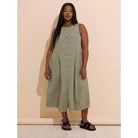 Yours Curve Linen Maxi Dress - Green