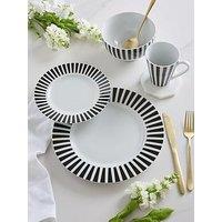 Waterside 24-Piece Split Stripe Dinner Service Set In Black