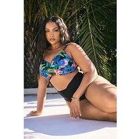 Yours Curve Tropical Underwired Bikini Top - Black