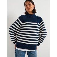 Tommy Hilfiger Stripped High Neck Jumper - Blue
