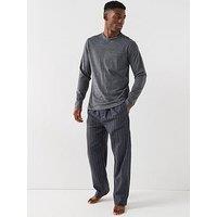 Calvin Klein Loungewear Long Sleeve T-Shirt Striped Pyjama Set - Grey