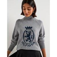Tommy Hilfiger Graphic Logo High Neck Wool Sweater - Grey