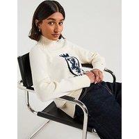 Tommy Hilfiger Graphic Logo High Neck Wool Sweater - Beige