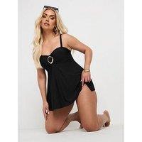 Yours Curve Ring Shimmer Bandeau Swimdress - Black