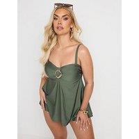 Yours Curve Ring Shimmer Bandeau Swimdress - Green