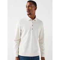 Calvin Klein Long Sleeve Jacquard Wool Knitted Polo Shirt - Cream