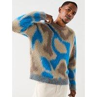 Calvin Klein Patterned Brushed Alpaca Crew Neck Knitted Jumper - Multi