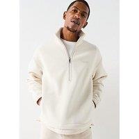 Calvin Klein Polar Fleece Rib Mock Neck 1/4 Zip Sweat - Cream