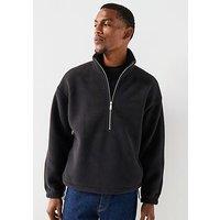 Calvin Klein Polar Fleece Rib Mock Neck 1/4 Zip Sweat - Black