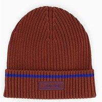 Calvin Klein Patch Rib Cotton Tipping Beanie - Dark Red