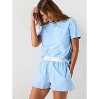 Calvin Klein Short Sleeve T-Shirt & Striped Short Pyjama Set - Blue