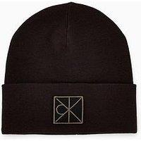 Calvin Klein Embellished Patch Ribbed Beanie - Black