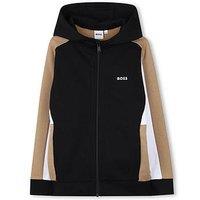 Boss Boys Colour Block Zip Through Hoodie - Black