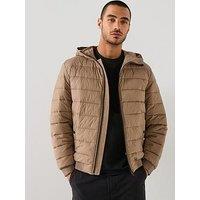 Boss Odenis Regular Fit Hooded Padded Jacket - Dark Beige