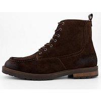 Tommy Hilfiger Cleated Suede Side Zip Lace Up Boots - Brown