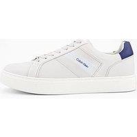 Calvin Klein Classic Cupsole Laceup Tape Leather Trainers - White / Navy