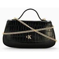 Calvin Klein Faux Croc Top Handle Bag With Chain - Black