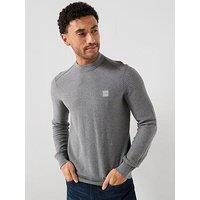 Boss Anion Regular Fit Waffle Crew Knitted Jumper - Silver