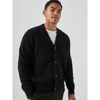 Boss Kortho Relaxed Fit Chunky Knitted Cardigan - Black