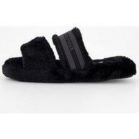 Tommy Hilfiger Logo Fur Slipper - Black