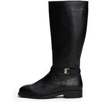 Tommy Hilfiger Buckle Detail Leather Long Boot - Black