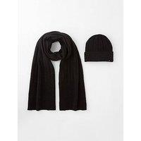 Tommy Hilfiger Flag Fluffy Beanie & Scarf Set - Black