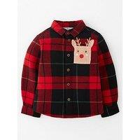 The Very Collection Boys Festive Check Reindeer Shirt - Red