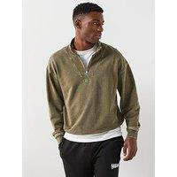Hugo Nebuzip Loose Fit 1/4 Zip Sweat - Khaki