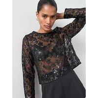 The Very Collection 3D Flower Blouse - Black