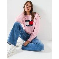 Tommy Jeans Melange Flag Sweater - Pink