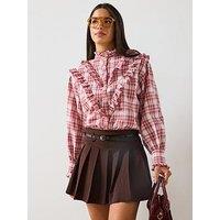 V By Very Checked Ruffle Shirt - Pink