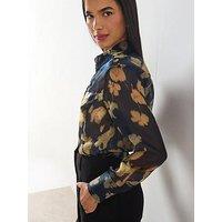 V By Very Printed Organza Shirt - Navy