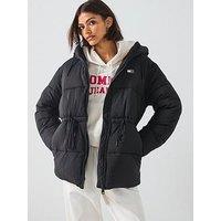 Tommy Jeans Hooded Midi Puffer Jacket - Black