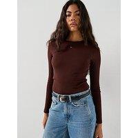 Tommy Jeans Essential Ribbed Top - Brown