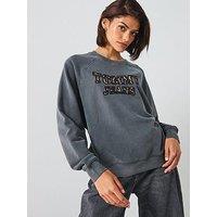 Tommy Jeans Leopard Slogan Varsity Crew Sweater - Black